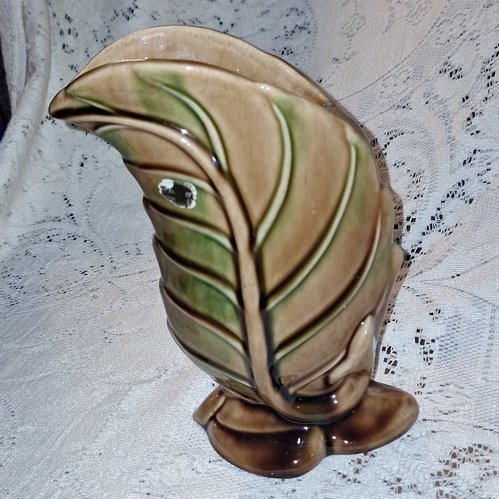 Royal Haeger Brown 6 1/4" Leaf Glazed Ceramic Vintage Vase Planter Labeled